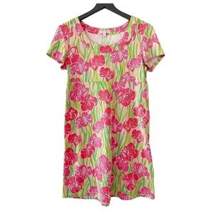 LILLY PULITZER Hibiscus Print Short Sleeve Pink & Green T-Shirt Dress Size Small